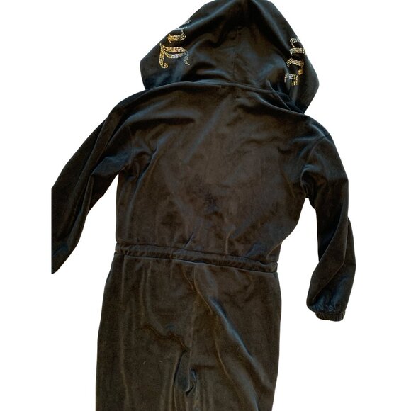 Juicy Couture L Black Velour Hooded Jumpsuit Drawstring Zipper Closure 8237 - Picture 13 of 13